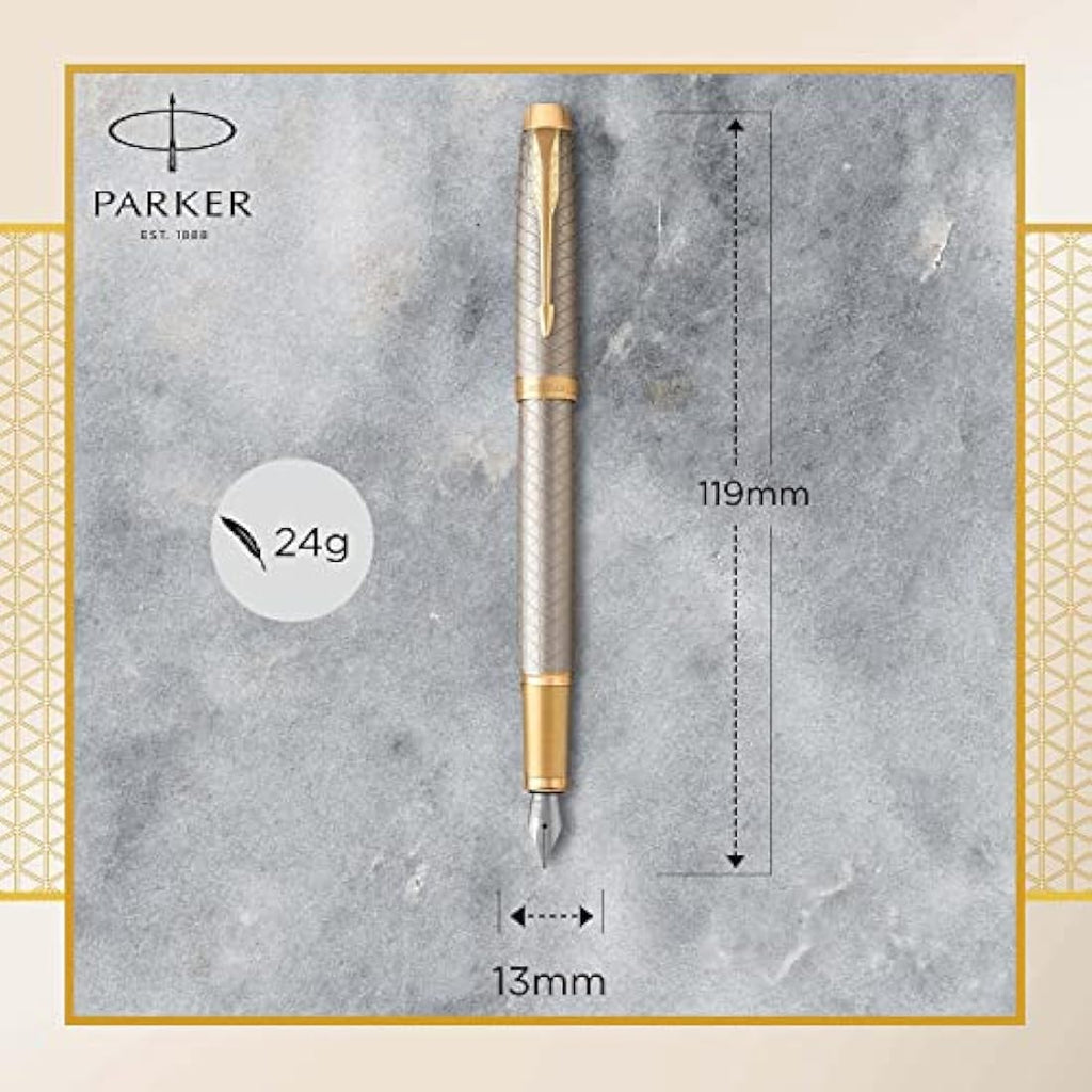 Parker IM Premium Fountain Pen – Warm Silver Champagne Diamond Pattern