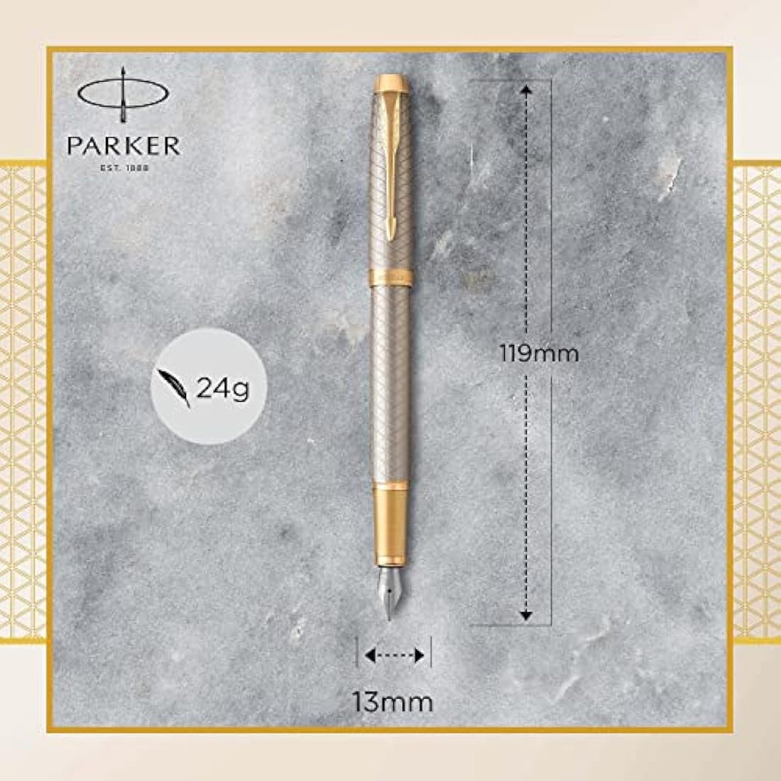 Parker IM Premium Fountain Pen – Warm Silver Champagne Diamond Pattern