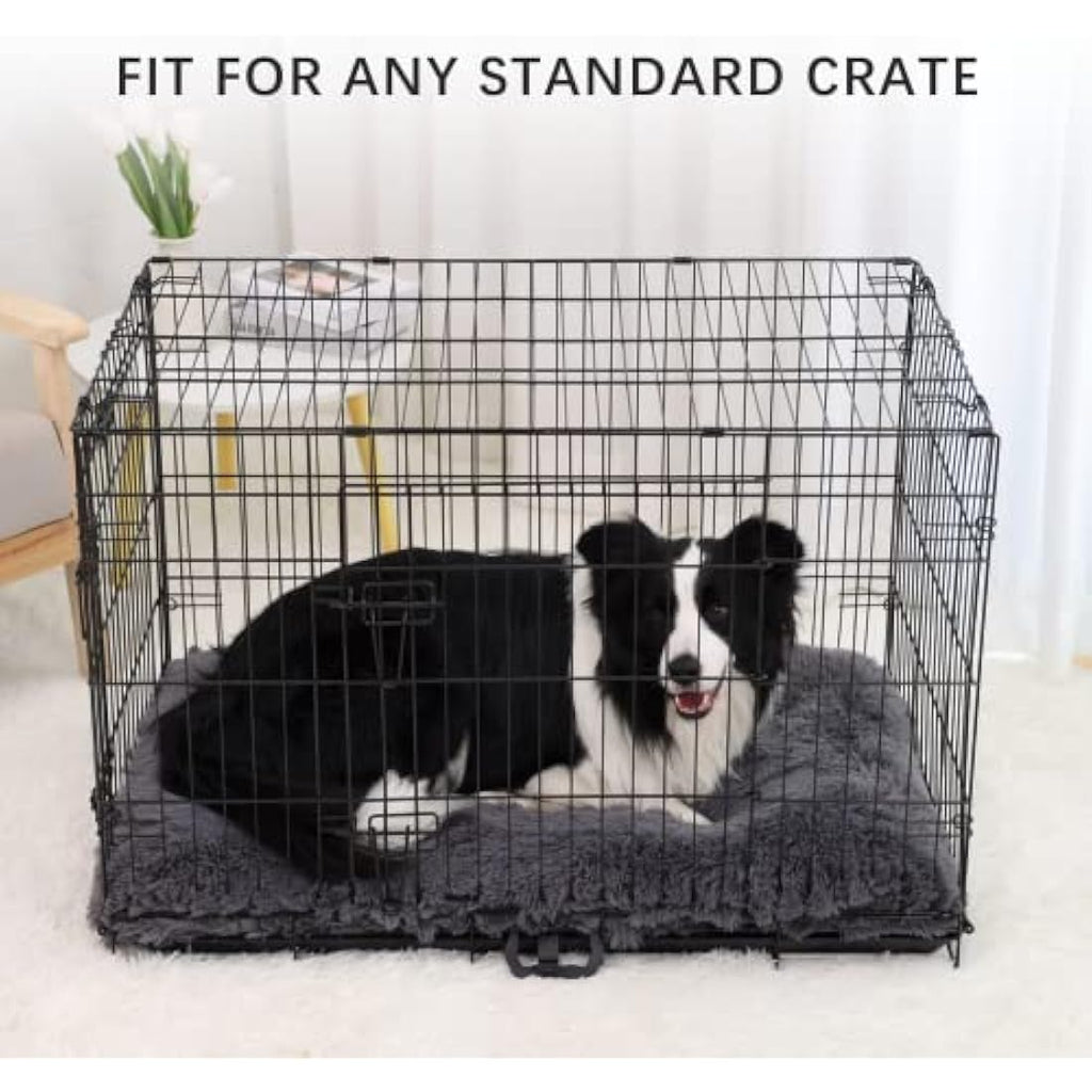 Jaspuriea Calming Dog Bed – Washable Plush Crate Mattress, Dark Grey