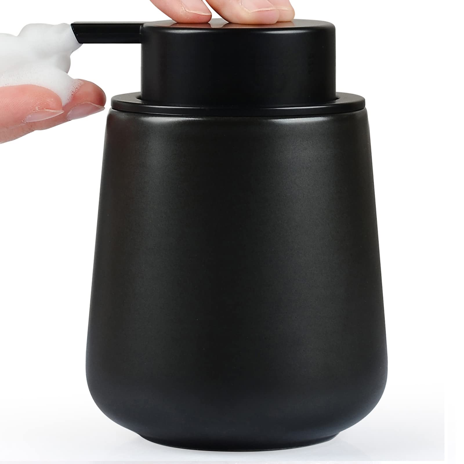 Bosilunlife Ceramic Foaming Soap Dispenser – 12oz Matte Black Refillable Pump