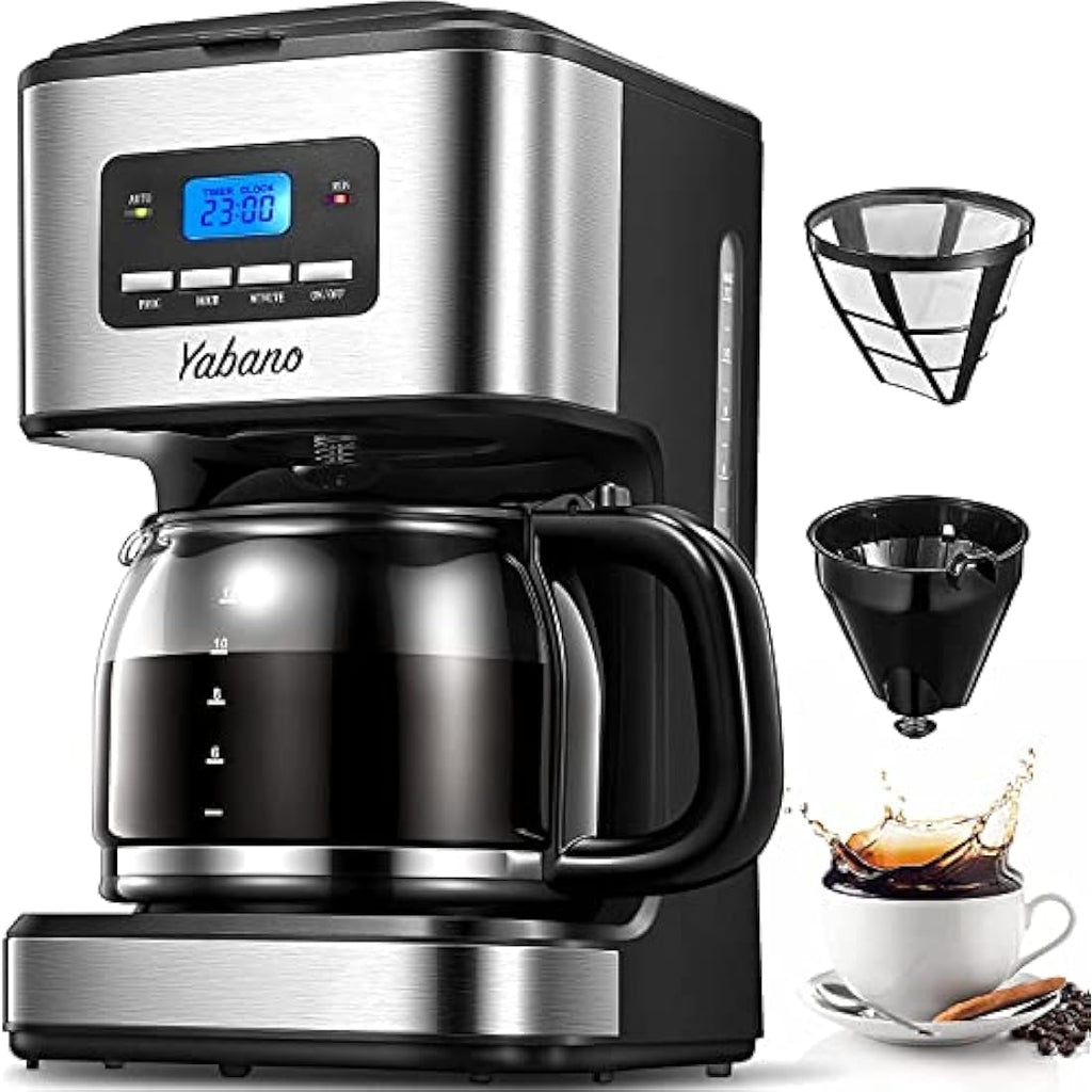 Yabano Programmable Drip Coffee Maker – 12 Cup Glass Carafe, 1.5L