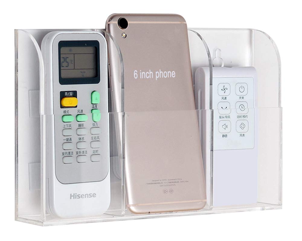 Acrylic Wall Mount Remote Control Holder – 3 Slot Organizer