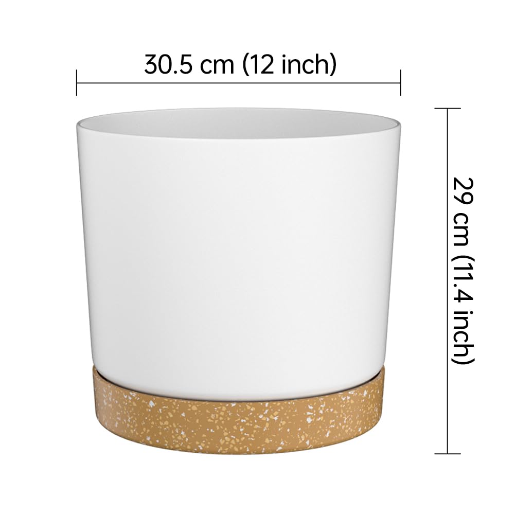 ZMTECH 30.5cm Modern Plastic Plant Pots with Drainage - Set of 2, Green