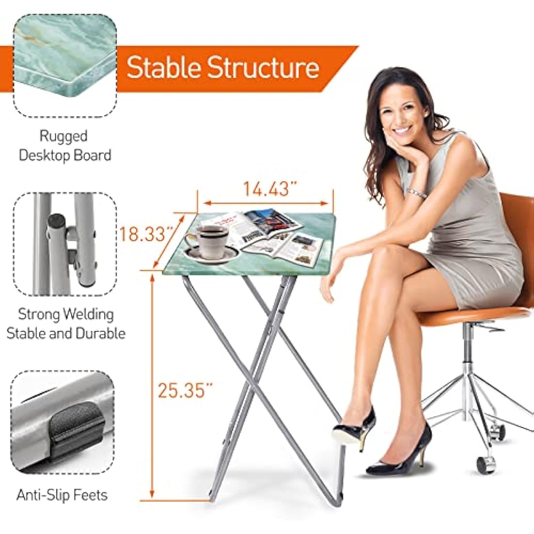 Huhote Folding TV Tray Table – Portable Snack Table in Blue Marble