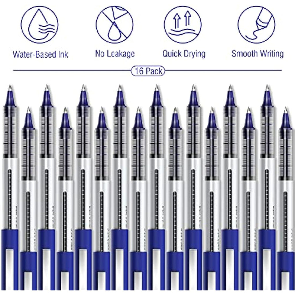 AKARUED 16 Pack Blue Rollerball Pens – 0.5mm Quick-Dry Fine Point Gel Pens