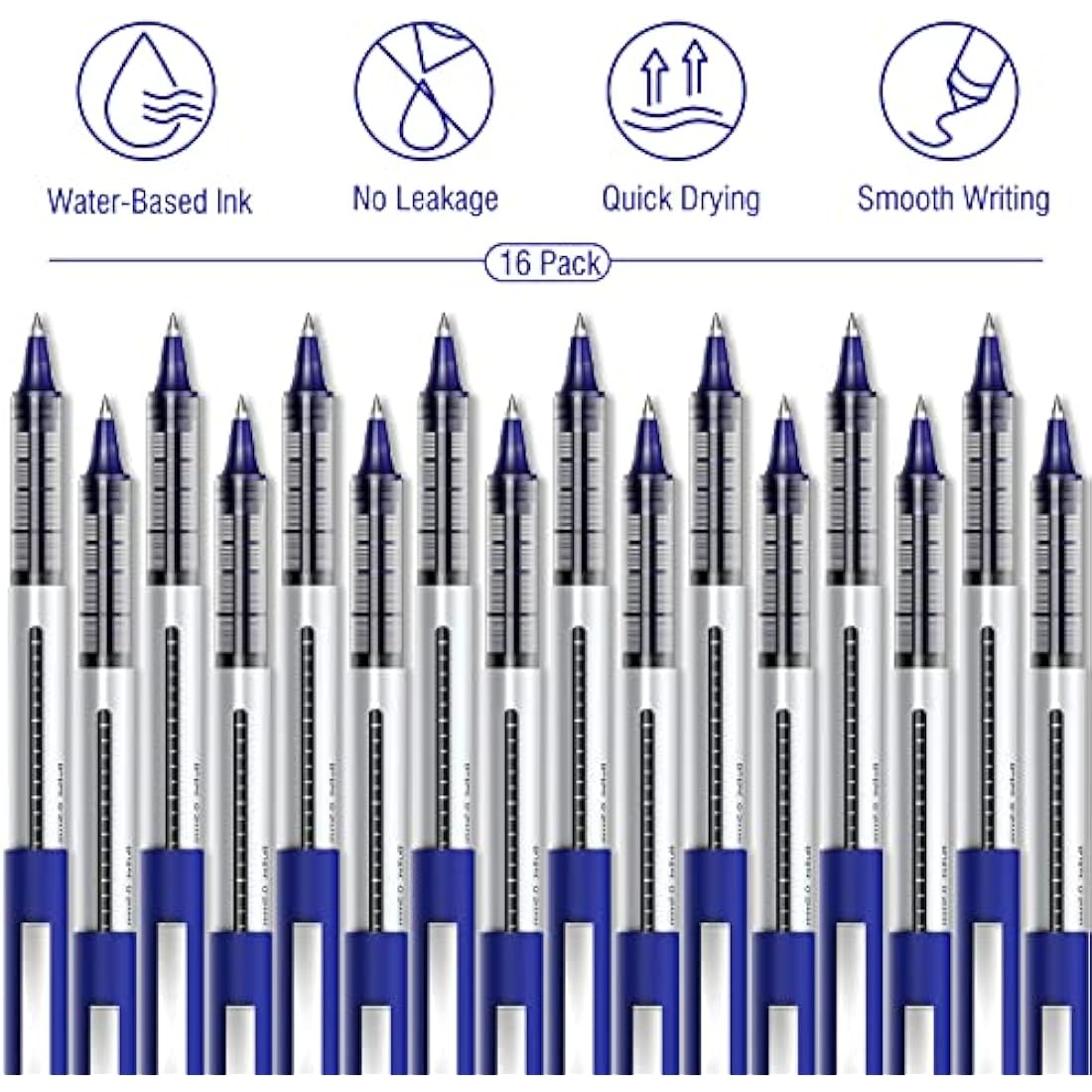 AKARUED 16 Pack Blue Rollerball Pens – 0.5mm Quick-Dry Fine Point Gel Pens