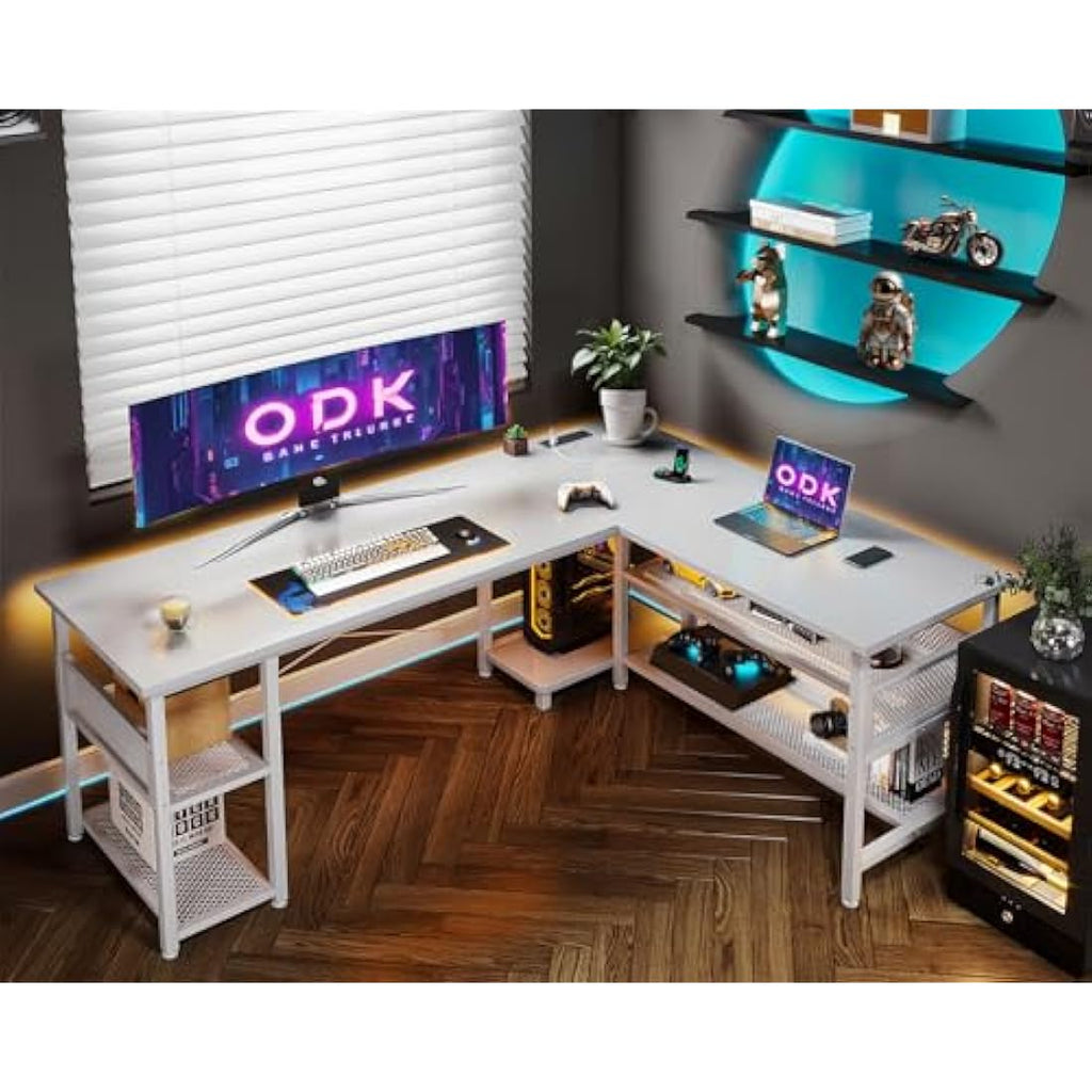 ODK L-Shaped Gaming Desk | Reversible Corner Desk with USB Ports