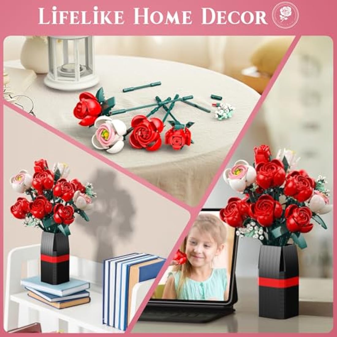 Jolof Store Rose Flower Bouquet Building Set – 841 PCS DIY Botanical Decor