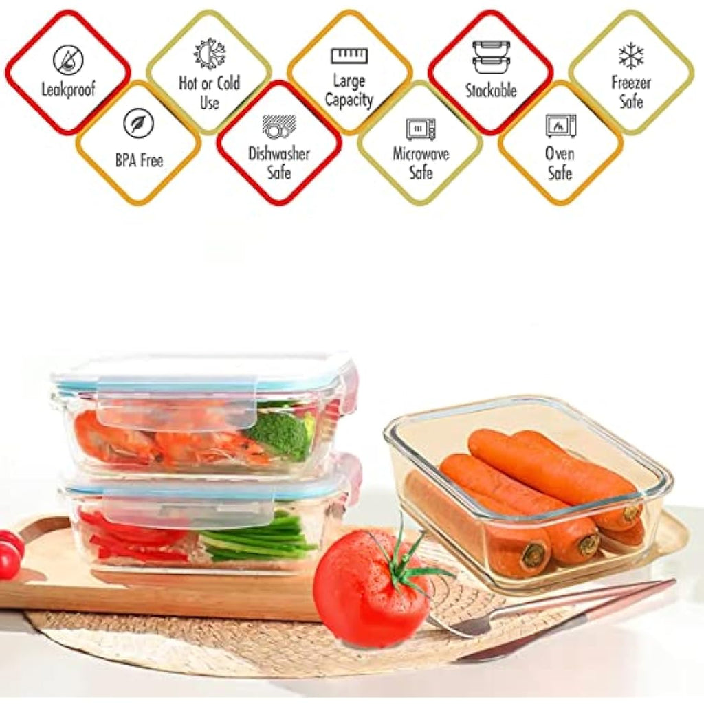 Luvan 1520ml Glass Food Storage Containers - 2 Pack Airtight Meal Prep Set