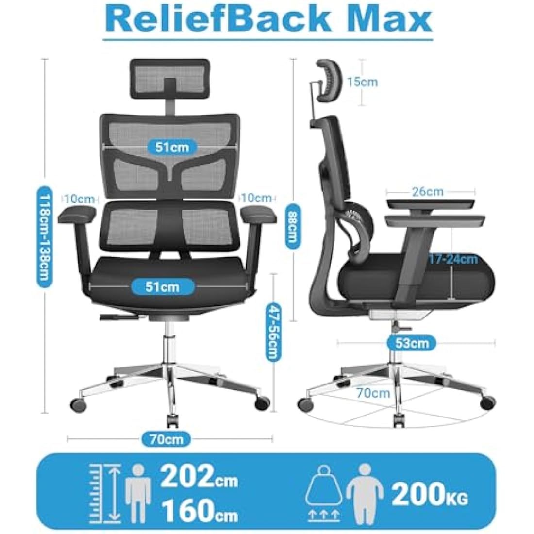 MELOKEA Big and Tall Ergonomic Office Chair - 200kg Heavy Duty Mesh Chair