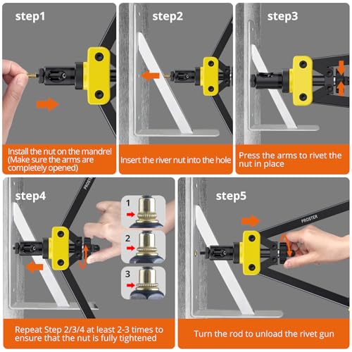 Proster 14" Heavy Duty Rivet Nut Gun Kit with 150Pcs Metric Mandrels