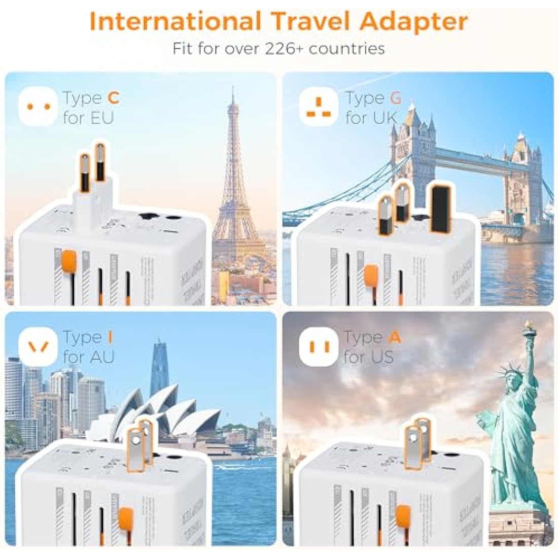 TESSAN Universal Travel Adapter - 35W International Plug with 3 USB-C