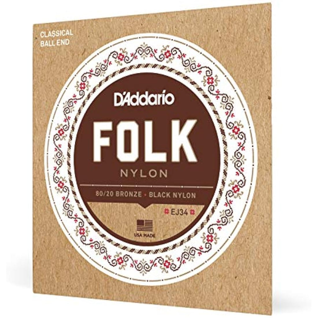D'Addario Folk Nylon Classical Guitar Strings - Ball End EJ34 Black