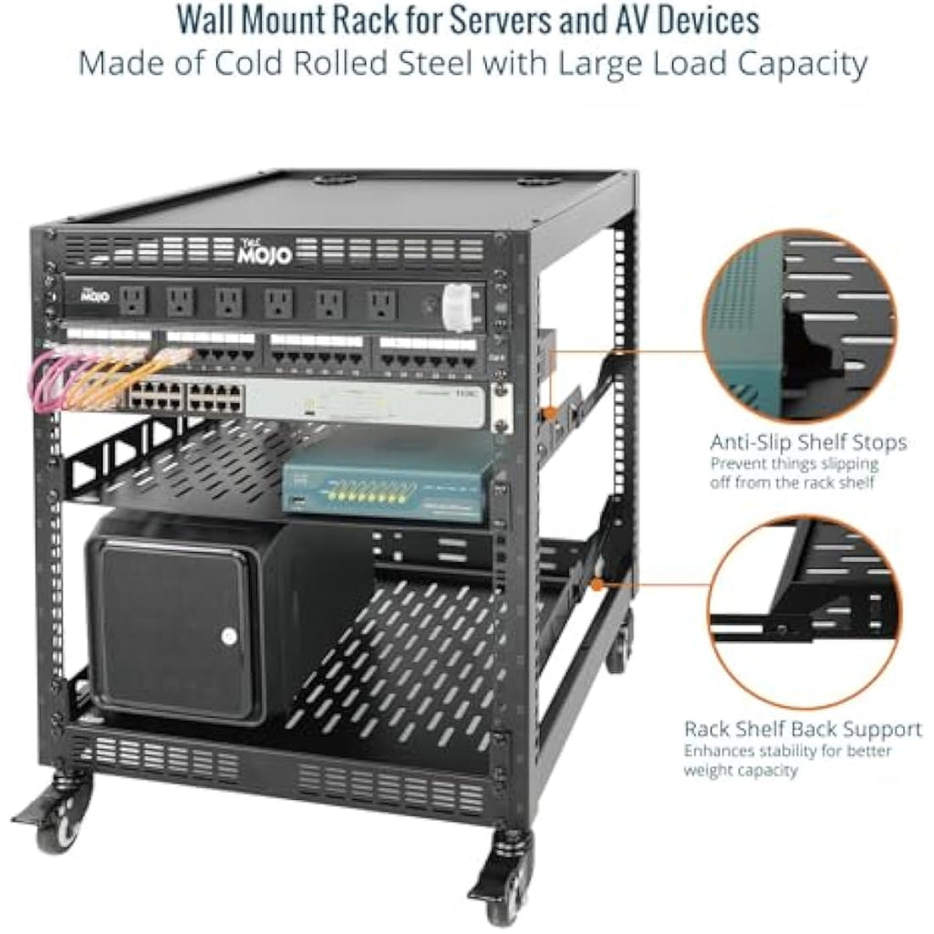 Tecmojo 12U Open Frame Network Rack | 19" Wall Mount & Floor Server Rack