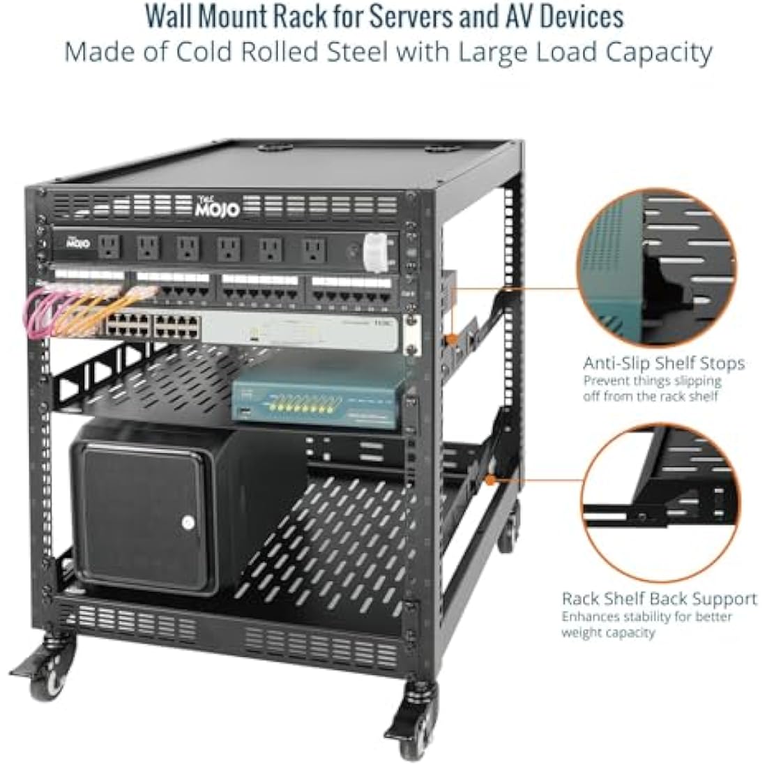 Tecmojo 12U Open Frame Network Rack | 19" Wall Mount & Floor Server Rack