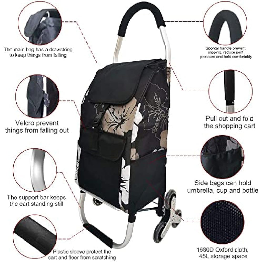 6-Wheel Stair Climber Folding Shopping Trolley - 50kg Capacity
