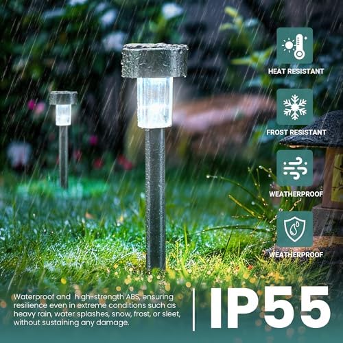 GIGALUMI Solar Garden Lights | 24 Pack Stainless Steel Pathway Lights