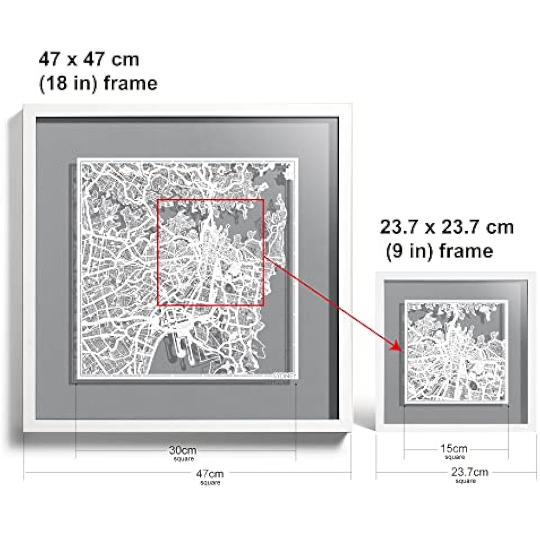 Sydney Paper Cut Map Framed Art - O3 Design Studio 9x9 Wall Decor