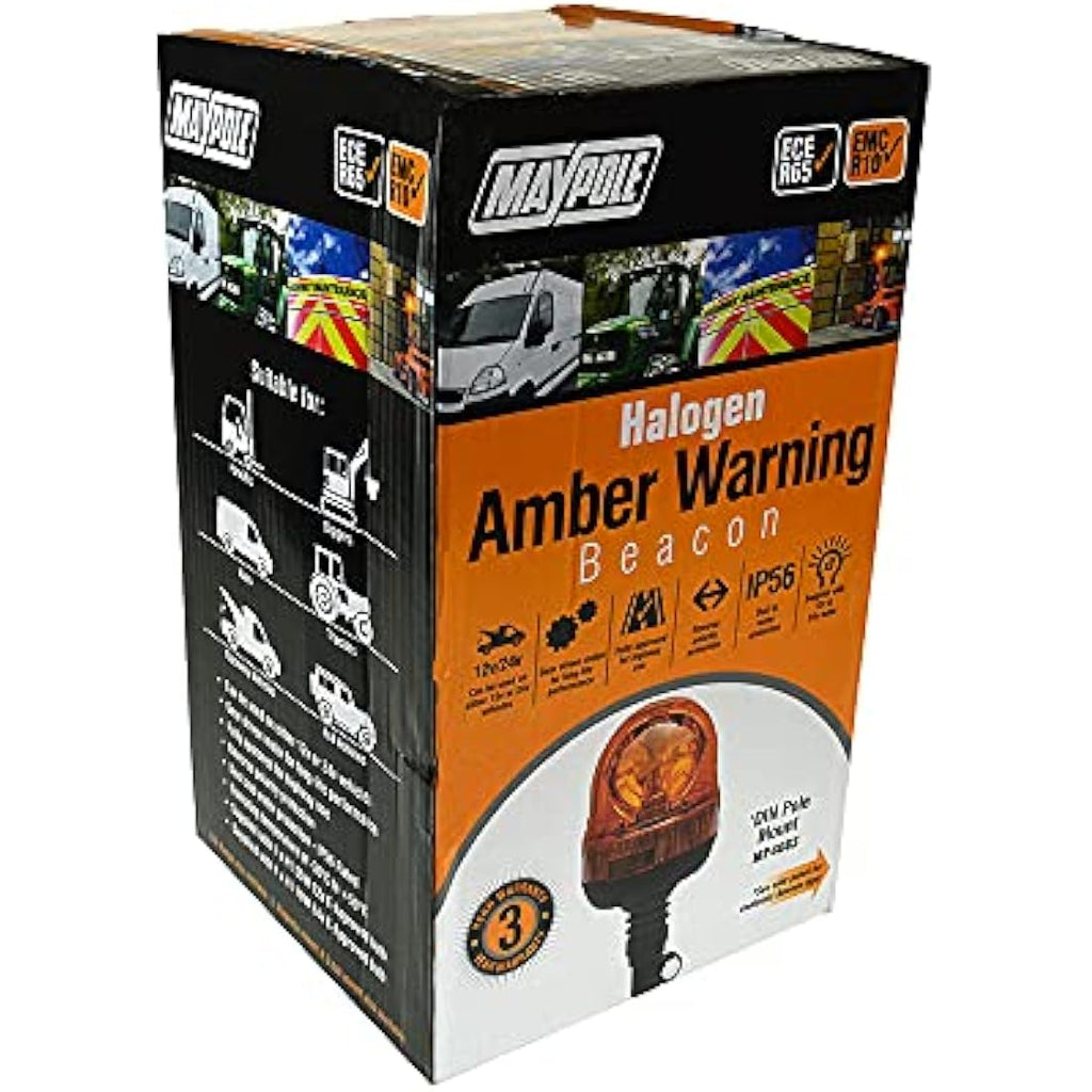 Maypole LED Amber Flashing Warning Beacon – Flexi DIN Pole 12/24V