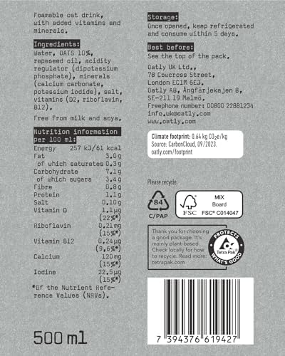 Oatly Barista Edition Oat Milk - Foamable Plant-Based Drink (500ml, 10 Pack)