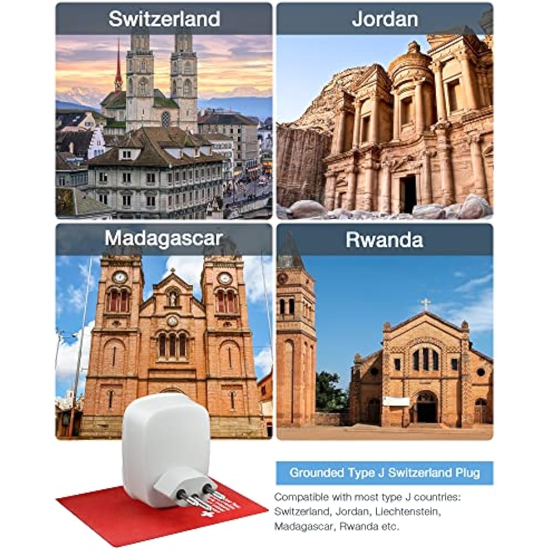 TESSAN UK to Switzerland Plug Adapter 2 Pack | Type J Travel USB Charger