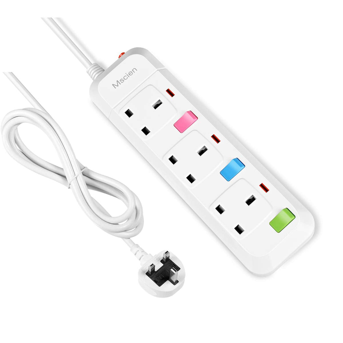 Mscien 3 Way Extension Lead | 5M Long Surge Protected Power Strip