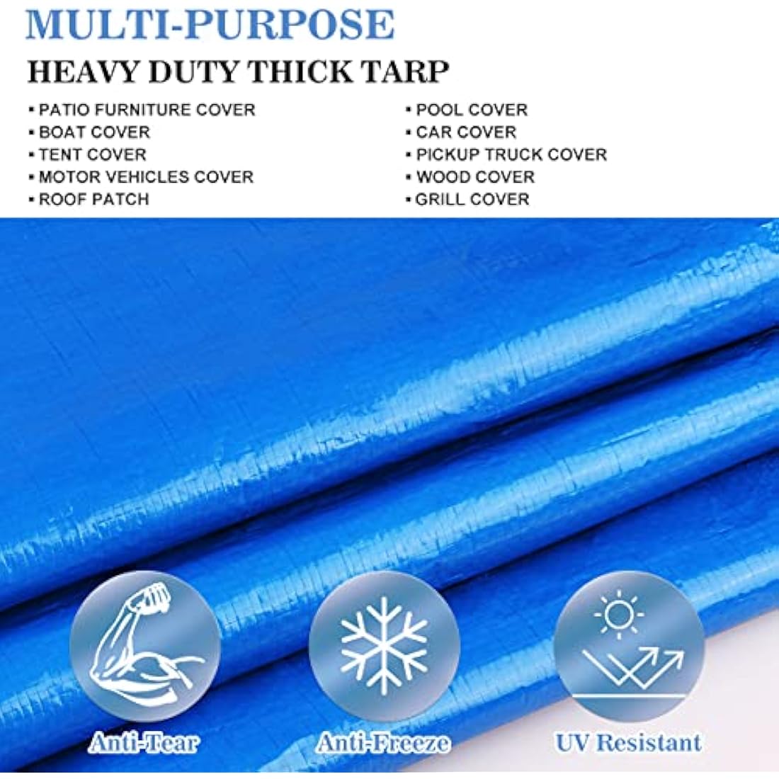 YIJUHOU Heavy Duty Waterproof Tarpaulin | 2m x 3m Blue PE Ground Sheet
