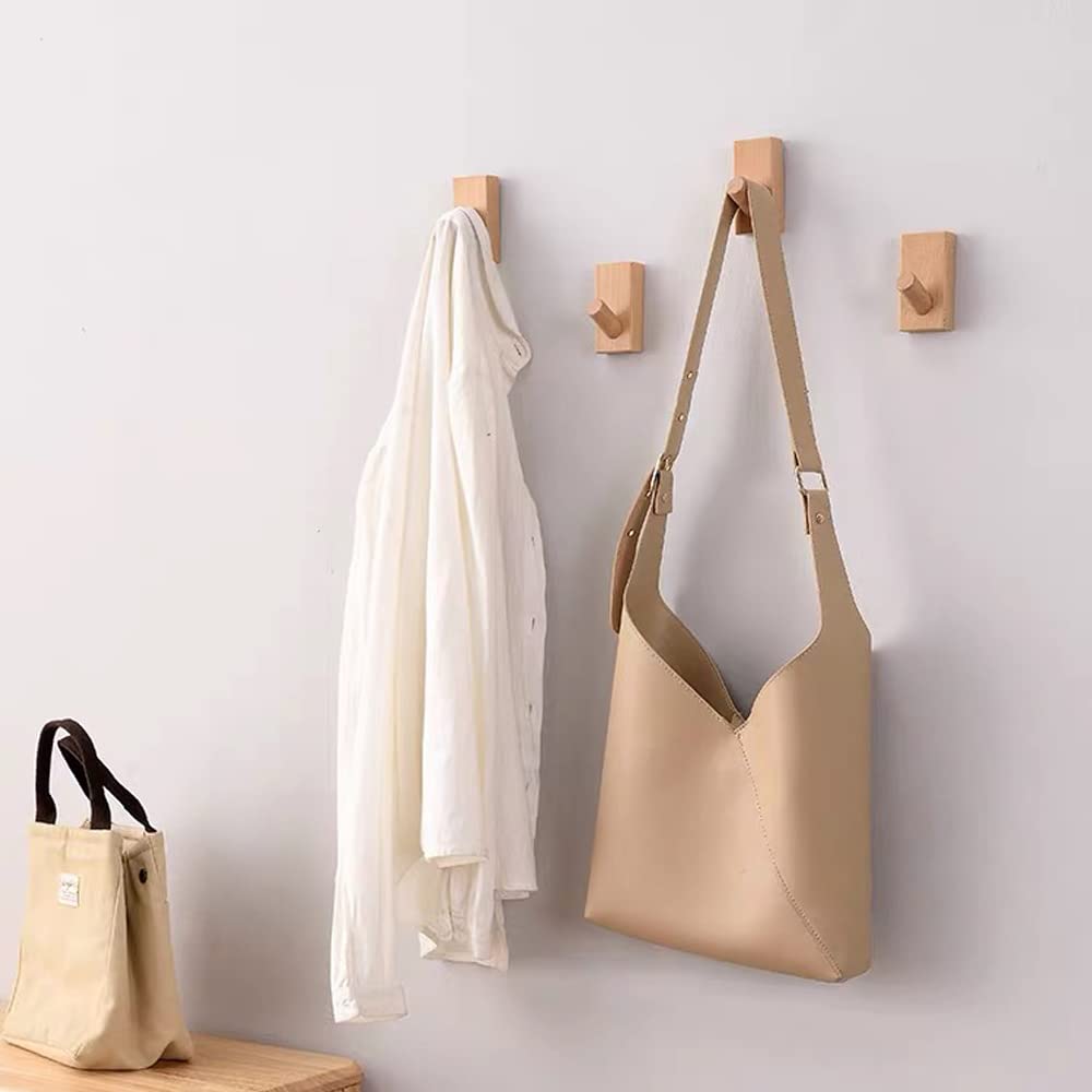 Wooden Wall Hooks – 4-Pack Natural Beech Wood Coat Rack