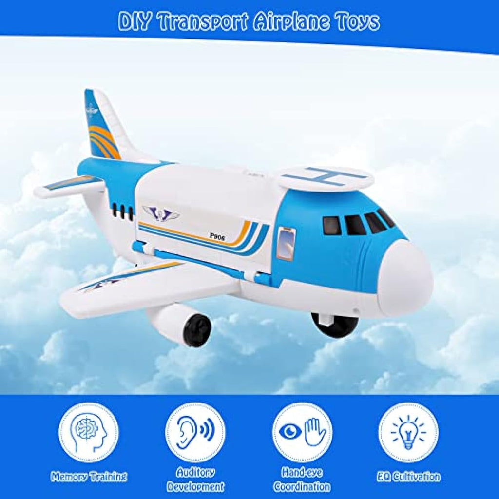 m zimoon DIY Transport Cargo Airplane Toy Set with 4 Cars & Helicopter