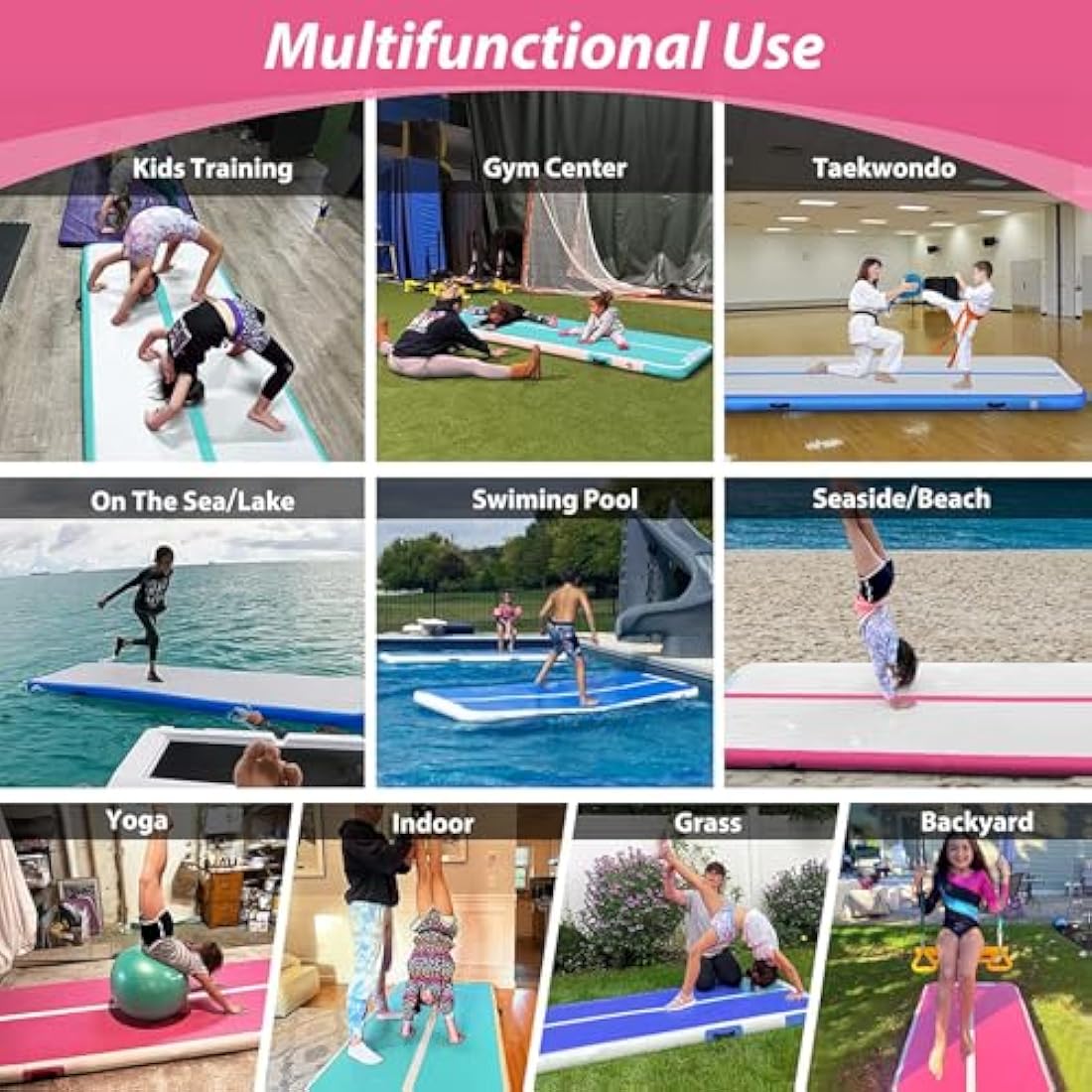 MEKETUM Inflatable Air Tumble Track Gymnastic Mat with Pump for Home Gym