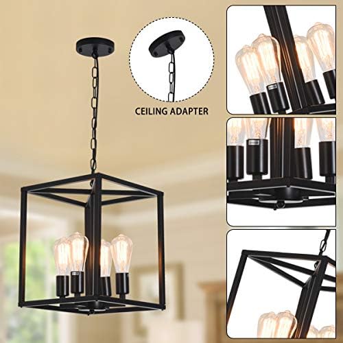 Jolof Store Industrial Metal Cage Chandelier – 4-Light Farmhouse Pendant