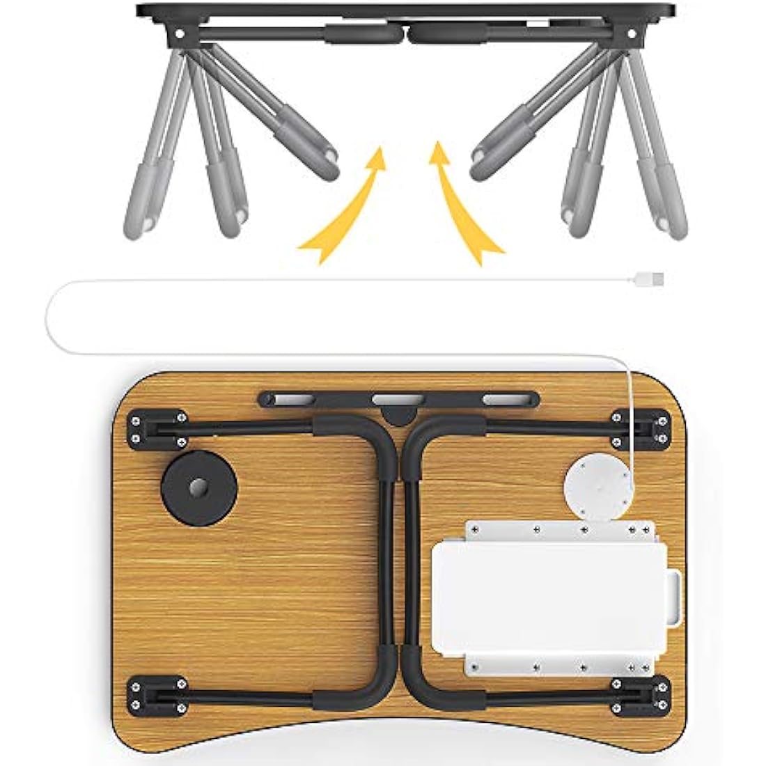 Laptop Bed Tray with USB Ports, Cup Holder & Fan – 23.6 Inch