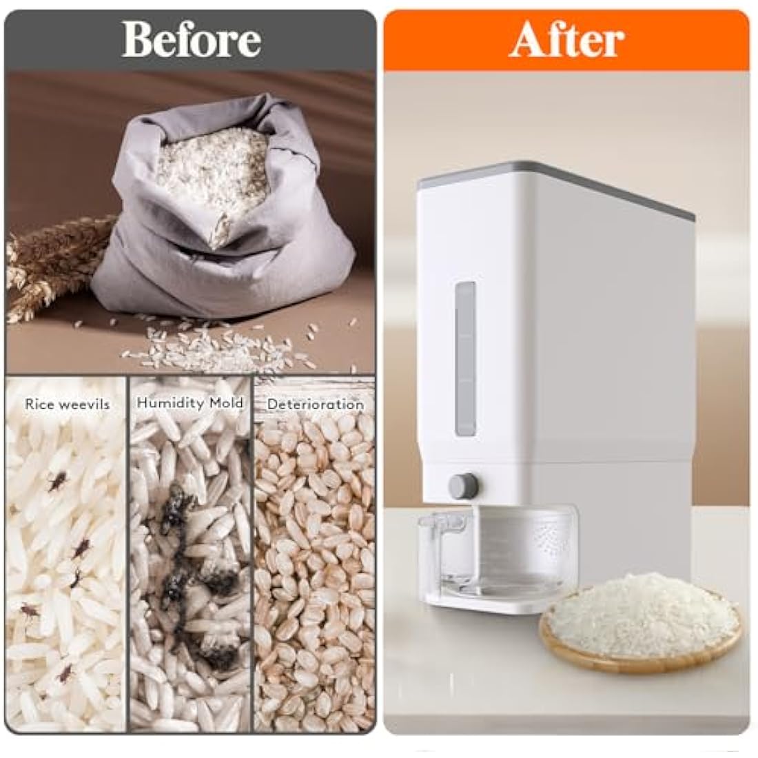 Lifewit Rice Dispenser 25.4 Lbs – Airtight Grain Storage Container, White