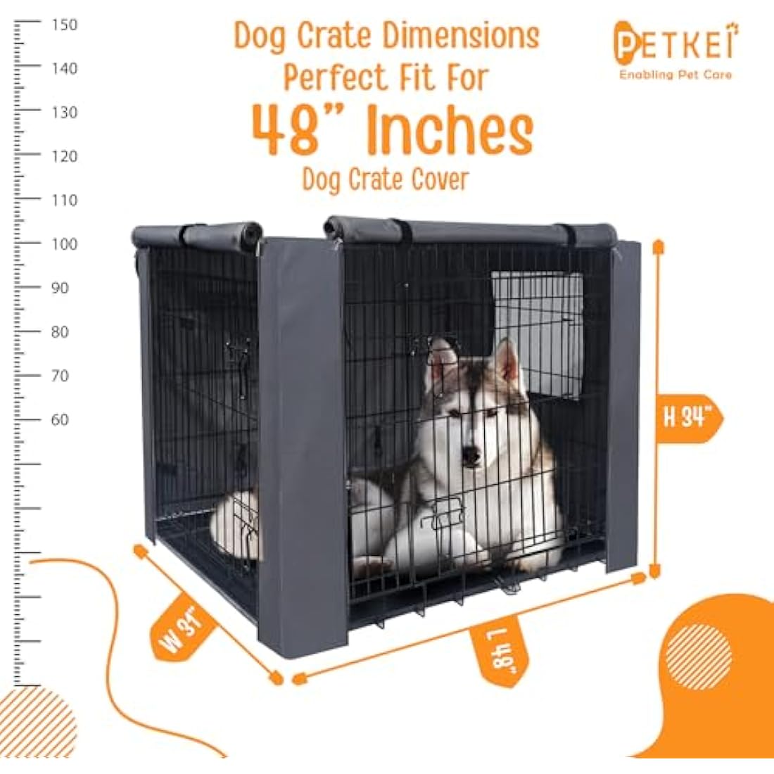 PETKEI Dog Crate Cover – 48 Inch Waterproof 600D Oxford Cage Cover