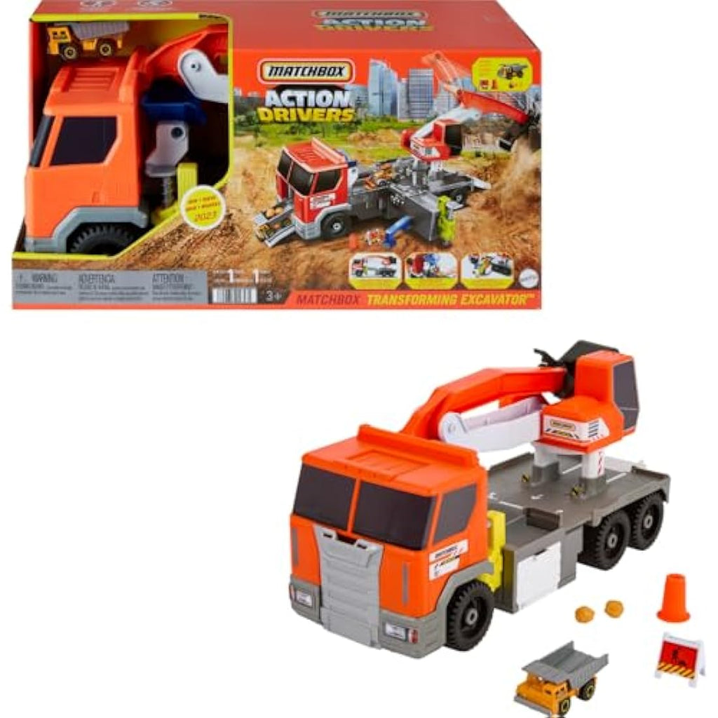 Matchbox Transforming Excavator Toy Truck Playset with 1:64 Vehicle