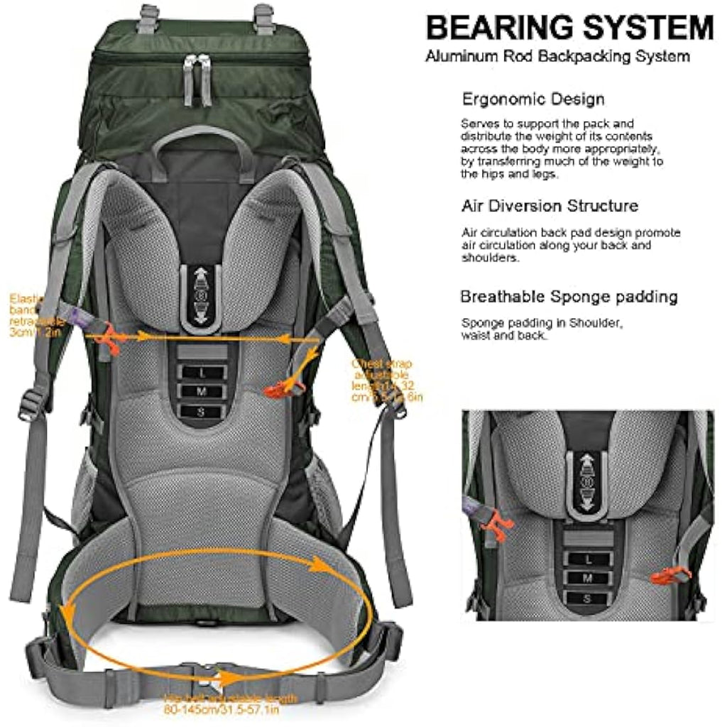 MOUNTAINTOP 80L Hiking Backpack | Waterproof Nylon Trekking Rucksack