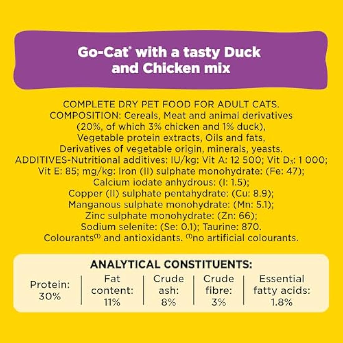 Go-Cat Adult Dry Cat Food - Chicken and Duck Flavor - 10kg Bag