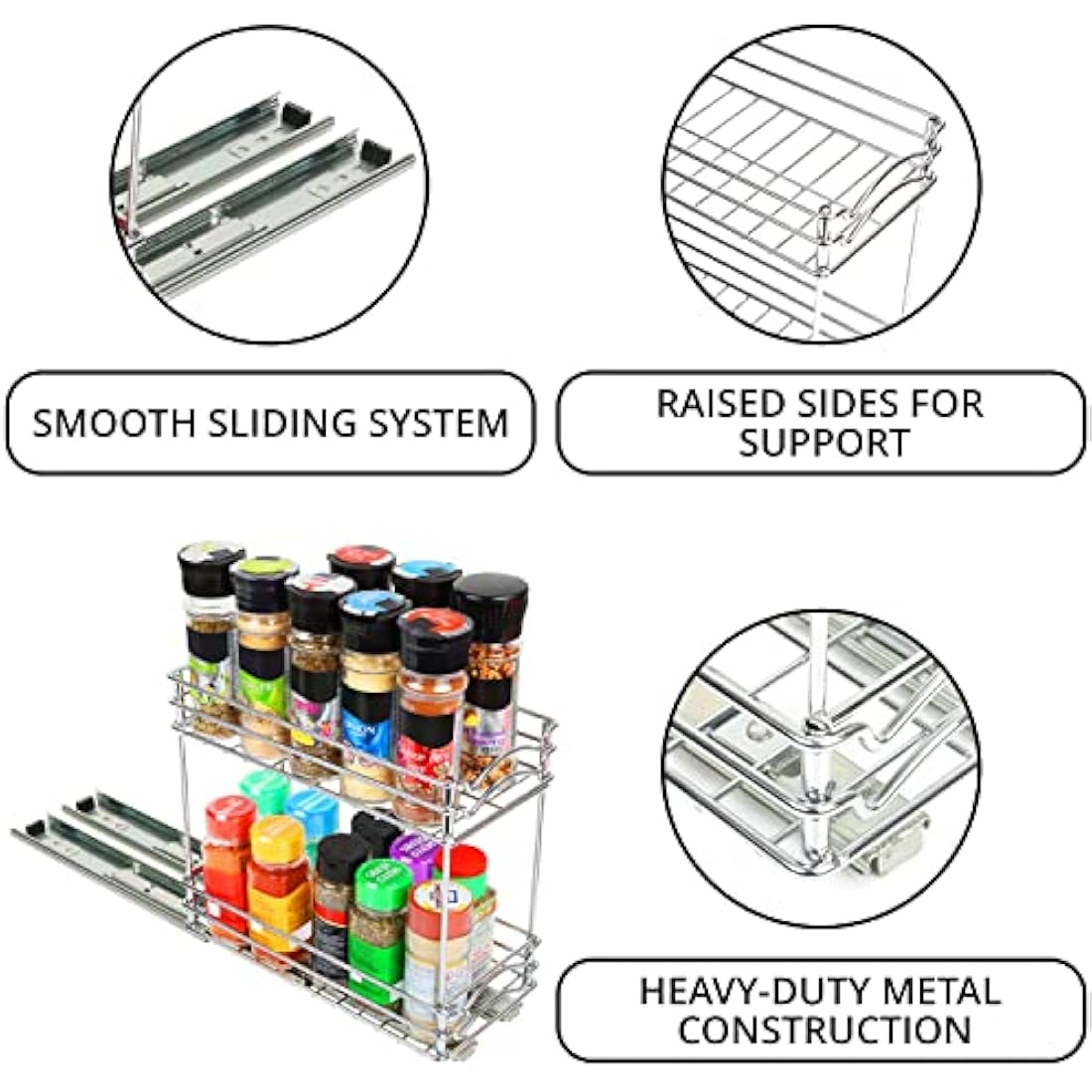 BELLE VOUS 2-Tier Pull Out Spice Rack – Heavy-Duty Sliding Kitchen Organiser