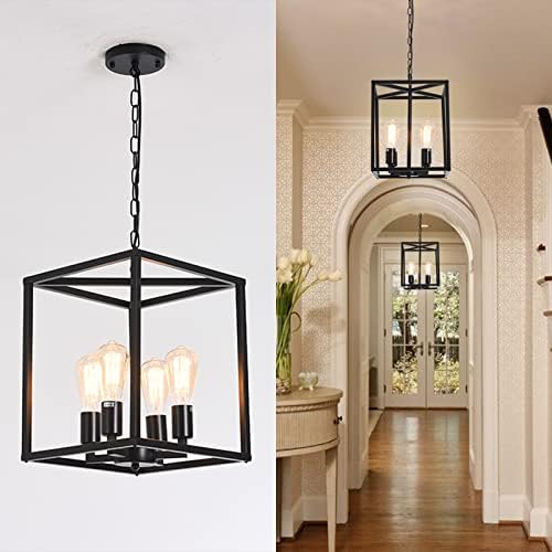 Jolof Store Industrial Metal Cage Chandelier – 4-Light Farmhouse Pendant