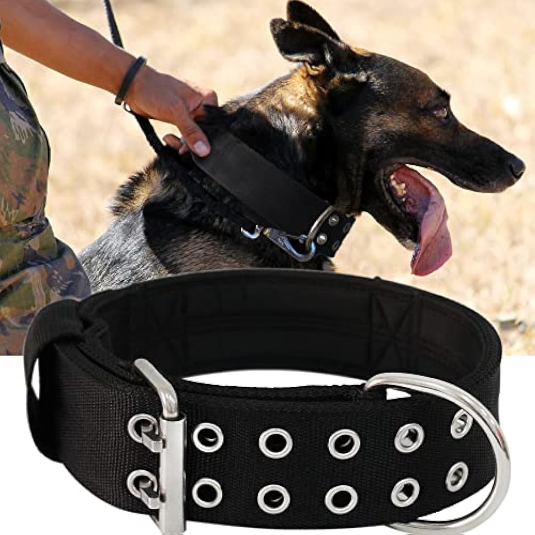 HQSHNY Tactical Dog Collar | 5cm Wide Padded Nylon for Large Breeds