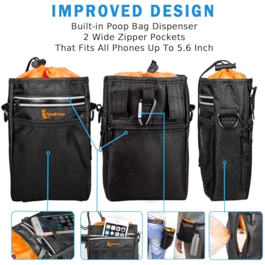 Lanktoo Dog Treat Pouch Bag with Poop Bag Holder - Waterproof Training Bag