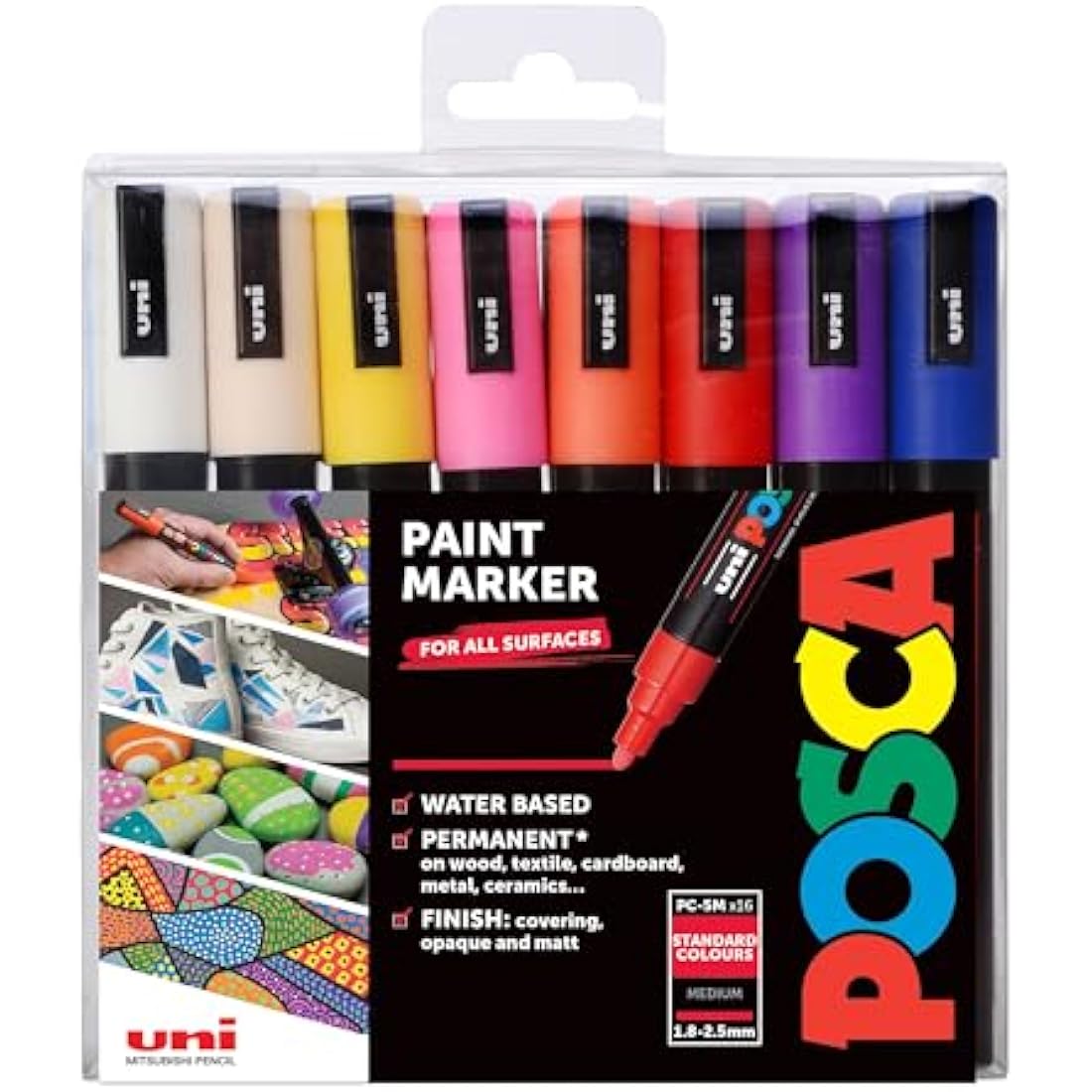 Posca PC-5M Medium Acrylic Paint Markers – 16 Pack Multi-Surface Pens
