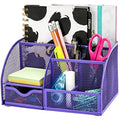 Exerz Mesh Desk Organiser | 7-Compartment Metal Tidy Caddy - Purple