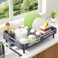 SAYZH Expandable Dish Drying Rack – Stainless Steel Sink Drainer in Grey