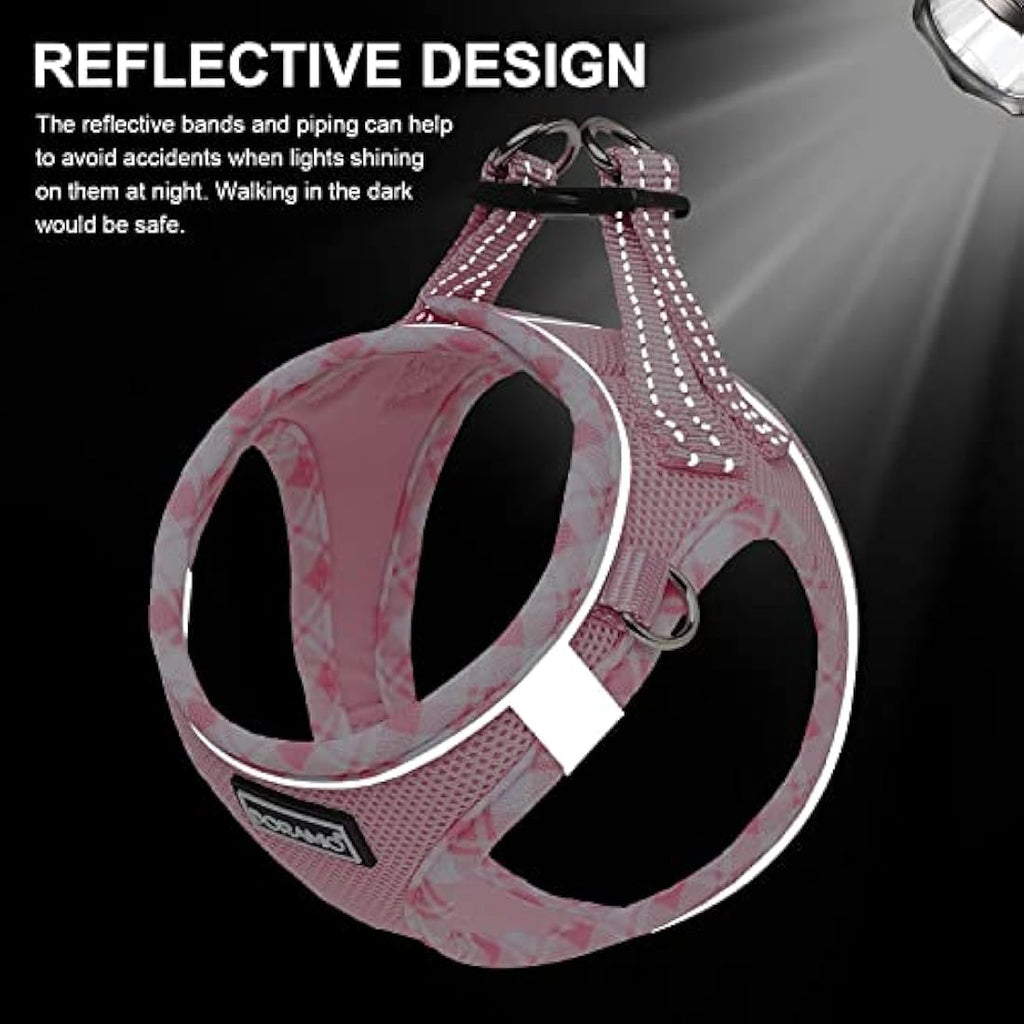 DORAMIO Step-in Dog Harness and Leash Set | Reflective Mesh Vest – Pink