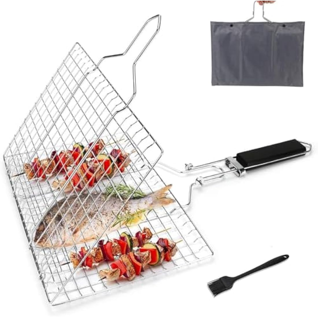 Pecco Stainless Steel BBQ Grill Basket with Detachable Handle | 32x22cm