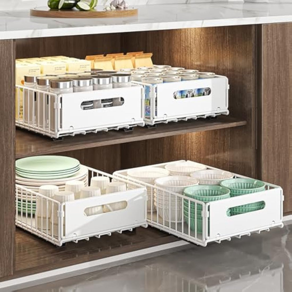 YunNasi Pull Out Cabinet Organizer | Carbon Steel Sliding Drawer 2-Pack
