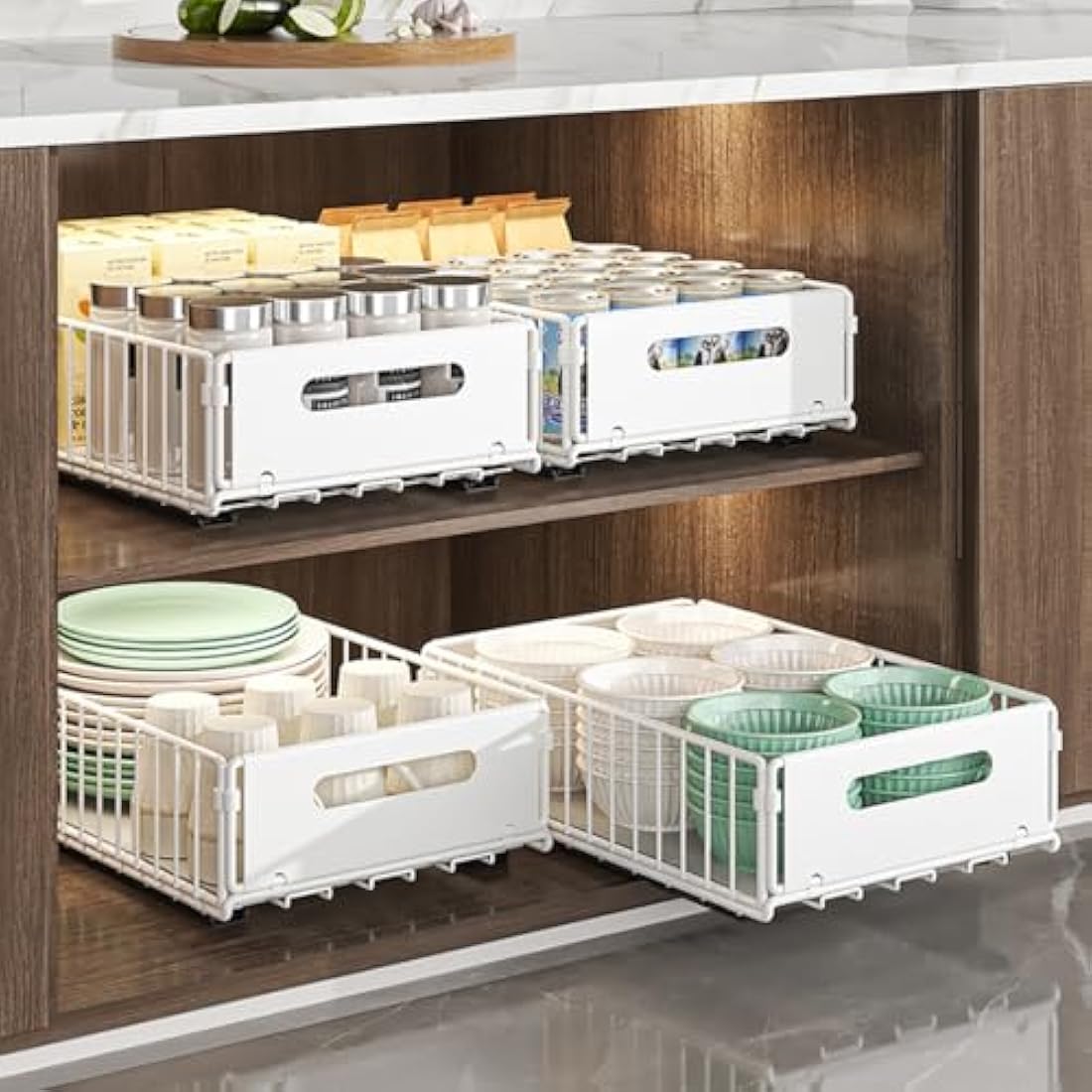 YunNasi Pull Out Cabinet Organizer | Carbon Steel Sliding Drawer 2-Pack