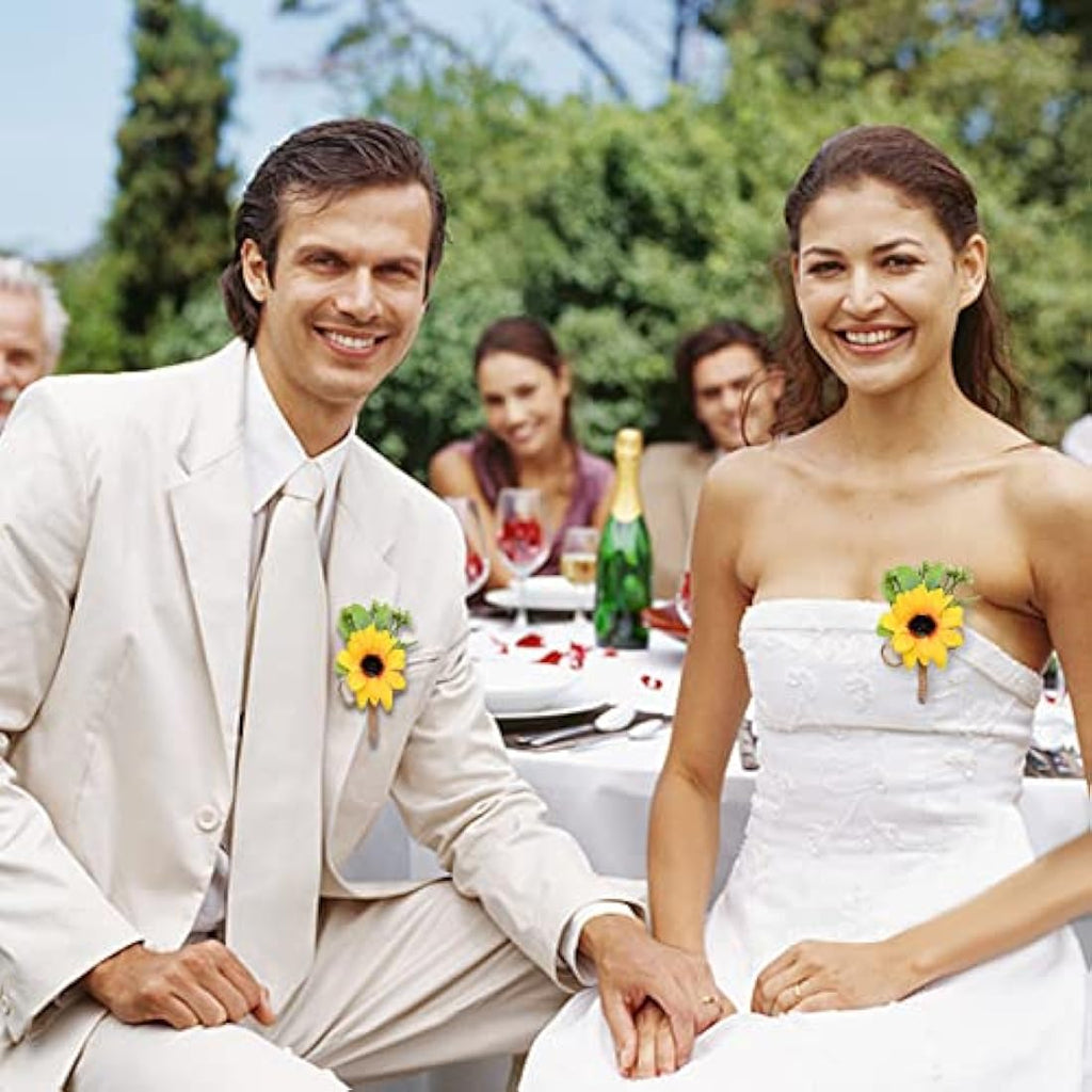 Sunflower Wedding Corsage - 2 Piece Artificial Boutonniere