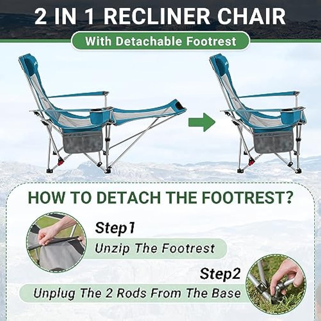 WEJOY Folding Reclining Camping Chair with Detachable Footrest – Cyan